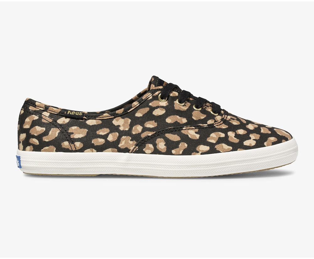 Keds Sneakers Black/Leopard - Champion Animal - Womens PBVQTC-094